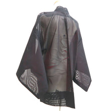 Load image into Gallery viewer, Haori Jacket Vintage(1950-1980) Black Wine red Sheer Botanical Silk #10909E5