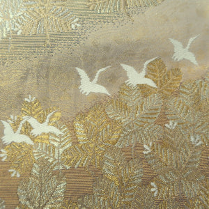 Fukuro Obi Gold White Crane Birds Silk BB277V6