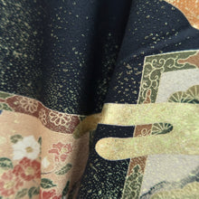 Load image into Gallery viewer, Tomesode Black Gold Crane Birds Pine Tree Tall Silk #10395F5