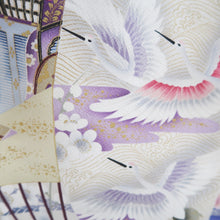 Load image into Gallery viewer, Furisode Blue Crane Birds Plum blossom Silk #10337F2