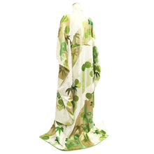 Load image into Gallery viewer, Furisode Vintage(1950-1980) White Gold Green Embroidery Chrysanthemum Bamboo Silk #10547B3