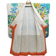 Load image into Gallery viewer, Furisode White Blue Green Plants Silk #10317F1