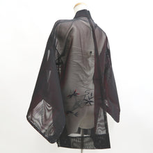 Load image into Gallery viewer, Haori Jacket Black Wine red Sheer Botanical Embroidery Silk #10919E5