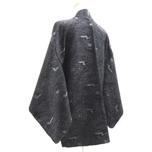 Load image into Gallery viewer, Haori Jacket Vintage(1950-1980) Black Silver Wave Floral pattern Silk #10988F4