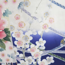 Load image into Gallery viewer, Furisode Blue Crane Birds Plum blossom Silk #10337F2