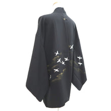 Load image into Gallery viewer, Haori Jacket Black Embroidery Crane Birds Silk #11079A5
