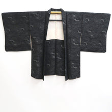 Load image into Gallery viewer, Haori Jacket Vintage(1950-1980) Black Silver Wave Floral pattern Silk #10988F4