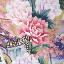 Load image into Gallery viewer, Furisode Blue Crane Birds Plum blossom Silk #10337F2