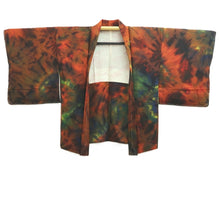 Load image into Gallery viewer, Haori Jacket Orange Black Green Abstract art Silk #10799D5