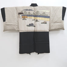 Load image into Gallery viewer, Men's Haori Vintage(1950-1980) Black Landscape Habutae Silk #10643C4