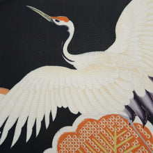 Load image into Gallery viewer, Furisode Vintage(1920-1950) Black Crane Birds Silk #11108Z1