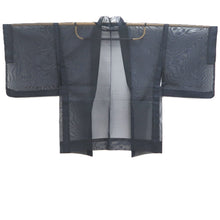 Load image into Gallery viewer, Haori Jacket Vintage(1950-1980) Black Blue Sheer Ripple Birds Silk #10899E5