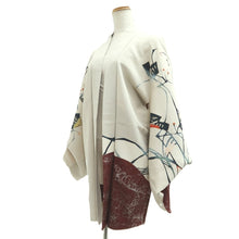 Load image into Gallery viewer, Haori Jacket Vintage(1950-1980) Grayish White Botanical Silk #10847E3