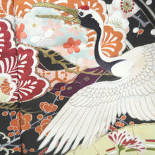 Load image into Gallery viewer, Tomesode Vintage(1920-1950) Black Crane Birds Hand painted Silk #10496B1