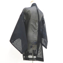Load image into Gallery viewer, Haori Jacket Vintage(1950-1980) Black Blue Sheer Embroidery Botanical Silk #10979F3