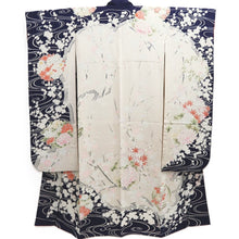 Load image into Gallery viewer, Furisode Dark Blue White Plum blossom Branch Tall Silk #10327F1