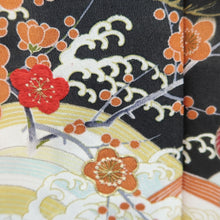 Load image into Gallery viewer, Tomesode Vintage(1920-1950) Black Crane Birds Hand painted Silk #10496B1