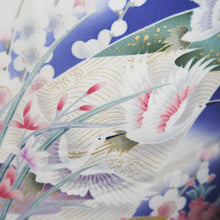 Load image into Gallery viewer, Furisode Blue Crane Birds Plum blossom Silk #10337F2