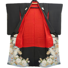 Load image into Gallery viewer, Tomesode Vintage(1920-1950) Black Hand painted Crane Birds Silk #10406A1