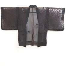 Load image into Gallery viewer, Haori Jacket Black Wine red Sheer Botanical Embroidery Silk #10919E5