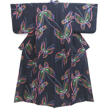 Load image into Gallery viewer, Yukata Vintage(1950-1980) Navy Butterfly Cotton #10351F3