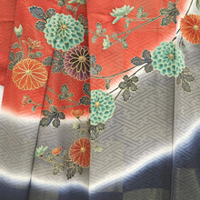 Load image into Gallery viewer, Furisode Reddish Brown Gray Gold Chrysanthemum Silk #9711J5