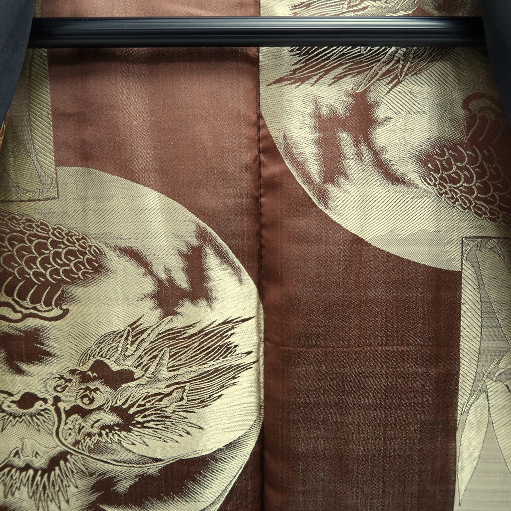 Men's Haori Vintage(1950-1980) Black Montsuki Habutae Dragon