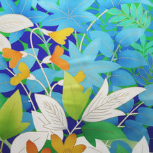 Load image into Gallery viewer, Furisode White Blue Green Plants Silk #10317F1