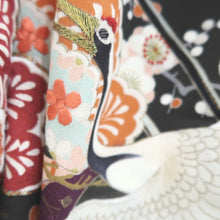 Load image into Gallery viewer, Tomesode Vintage(1920-1950) Black Crane Birds Hand painted Silk #10496B1