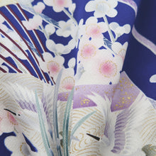 Load image into Gallery viewer, Furisode Blue Crane Birds Plum blossom Silk #10337F2