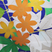 Load image into Gallery viewer, Furisode White Blue Green Plants Silk #10317F1