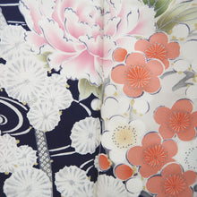 Load image into Gallery viewer, Furisode Dark Blue White Plum blossom Branch Tall Silk #10327F1