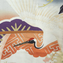 Load image into Gallery viewer, Furisode Vintage(1920-1950) Black Crane Birds Silk #11108Z1