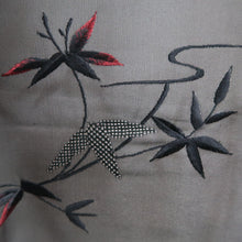 Load image into Gallery viewer, Haori Jacket Black Wine red Sheer Botanical Embroidery Silk #10919E5