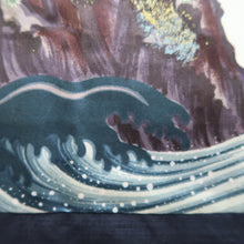 Load image into Gallery viewer, Men's Haori Vintage(1950-1980) Blueish Black Eagle Curling Wave Silk #10652C4