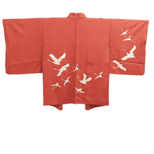 Load image into Gallery viewer, Haori Jacket Vintage(1950-1980) Vermillion Crane Birds Curling Wave Silk #10607C2