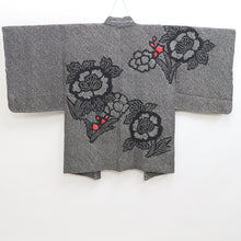 Load image into Gallery viewer, Haori Jacket Vintage(1950-1980) Black Shibori Peony Silk #9902B4