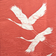 Load image into Gallery viewer, Haori Jacket Vintage(1950-1980) Vermillion Crane Birds Curling Wave Silk #10607C2