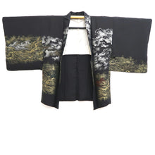Load image into Gallery viewer, Haori Jacket Vintage(1950-1980) Black Gold Silver Curling Wave Cloud Silk #10828E2