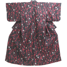Load image into Gallery viewer, Kimono Vintage(1920-1950) Black Red Meisen Plum blossom Branch Silk #10771D4