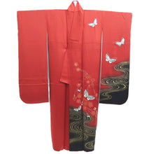 Load image into Gallery viewer, Furisode Red Butterfly Cherry Blossom Silk #10307E5