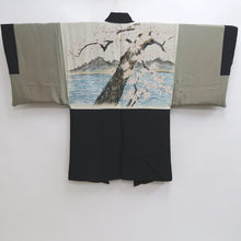 Load image into Gallery viewer, Men's Haori Vintage(1950-1980) Black Habutae Cherry Blossom Silk #9985C2