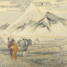 Load image into Gallery viewer, Fukuro Obi Beige Gold Edo Tokaido Silk BB315V8