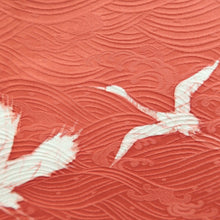 Load image into Gallery viewer, Haori Jacket Vintage(1950-1980) Vermillion Crane Birds Curling Wave Silk #10607C2