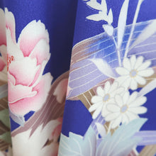 Load image into Gallery viewer, Kimono Blue Pale Pink Sakura Branch Hand painted Silk #9660J2