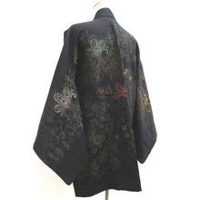 Load image into Gallery viewer, Haori Jacket Vintage(1950-1980) Black Silver Gold Karakusa Silk #10011C3