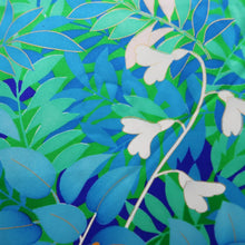 Load image into Gallery viewer, Furisode White Blue Green Plants Silk #10317F1