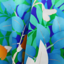 Load image into Gallery viewer, Furisode White Blue Green Plants Silk #10317F1
