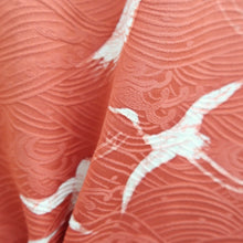 Load image into Gallery viewer, Haori Jacket Vintage(1950-1980) Vermillion Crane Birds Curling Wave Silk #10607C2
