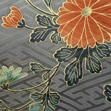 Load image into Gallery viewer, Furisode Reddish Brown Gray Gold Chrysanthemum Silk #9711J5
